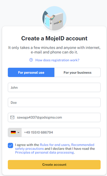 Create a MojeID account